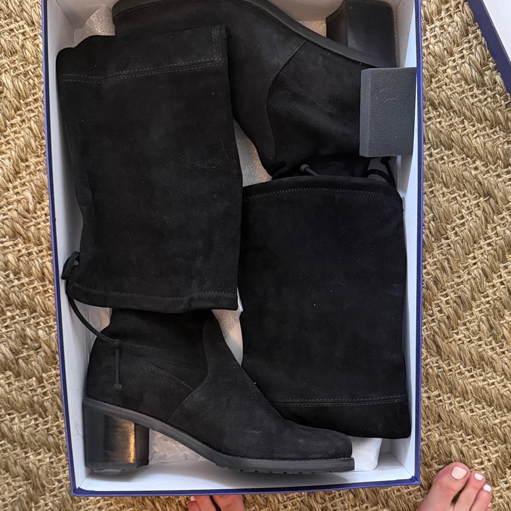 Stuart Weitzman Black Suede Heeled Boots